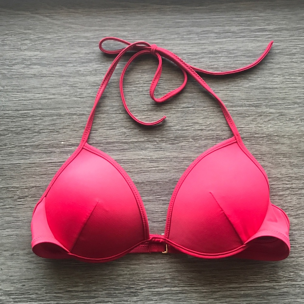Red Halter Triangle Push Up VS Bikini Top